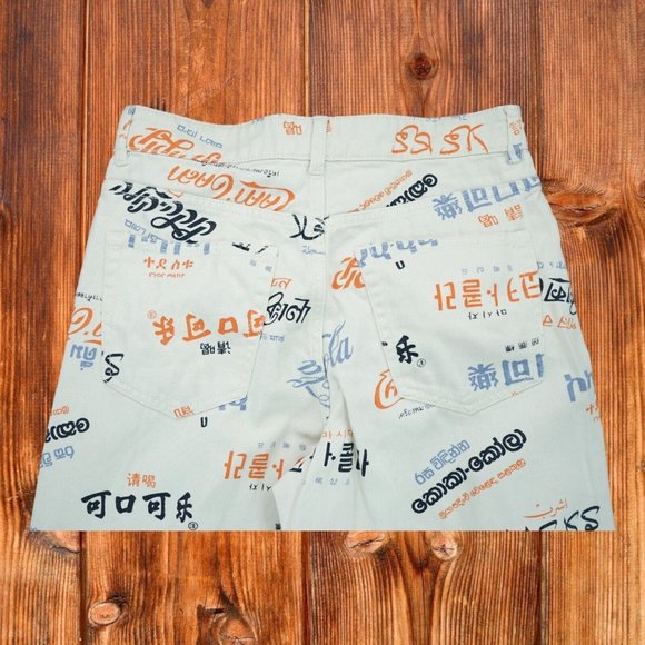 H&M Divided Women's Jeans Pants White Multi Language Coca Cola High Rise Size 2 - Picture 5 of 6